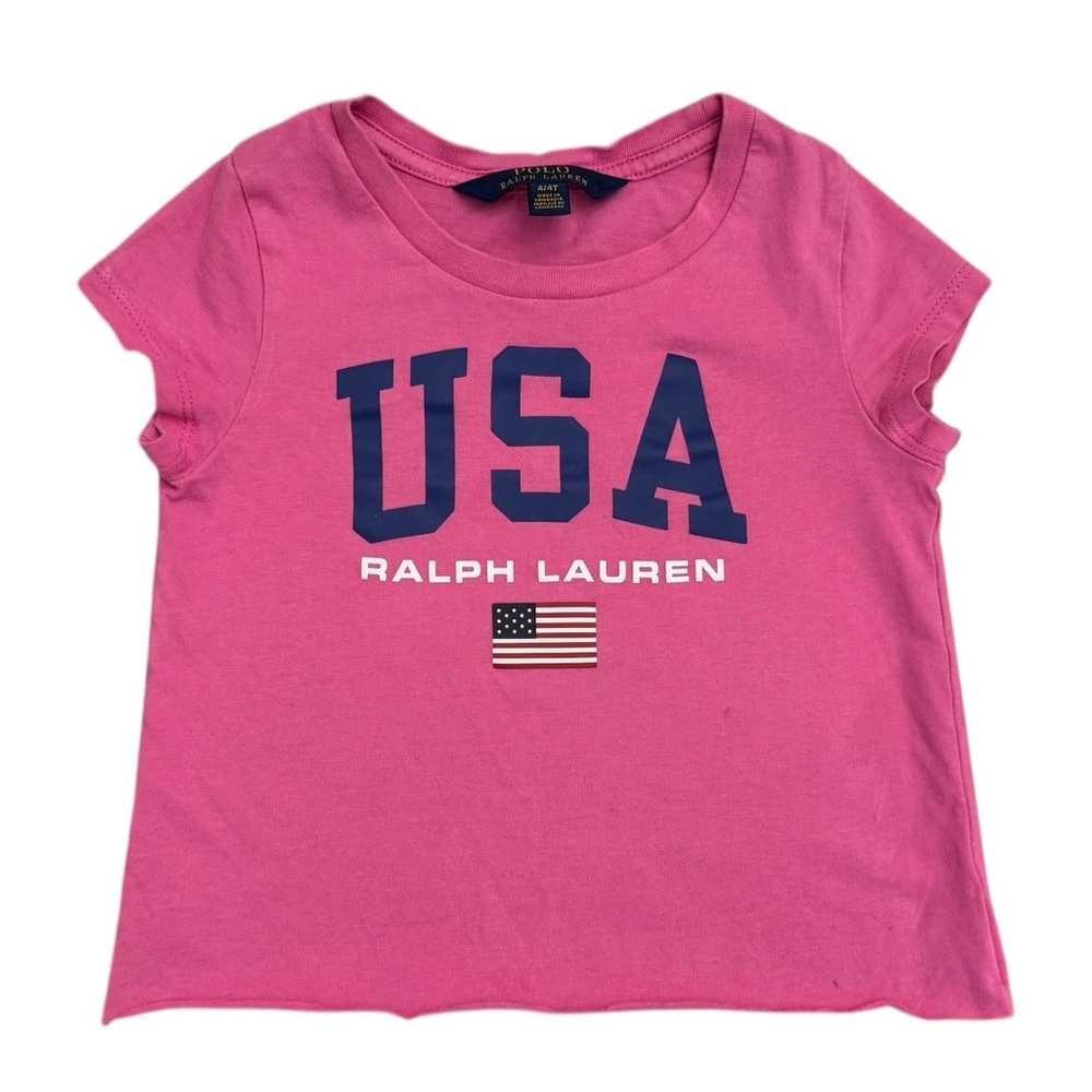Ralph Lauren Girls Pink USA Cropped Tee | Size 4T